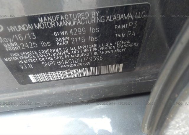 5NPEB4AC1DH749396 2013 HYUNDAI SONATA