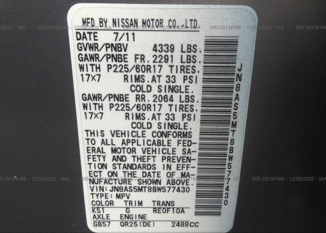 JN8AS5MT8BW577430 2011 NISSAN ROGUE