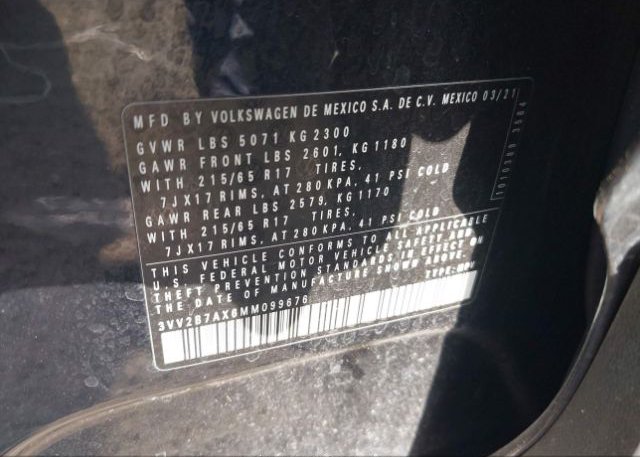 2021 VOLKSWAGEN TIGUAN(VIN: 3VV2B7AX6MM099676