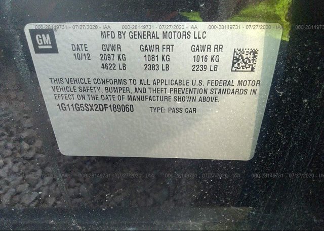 1G11G5SX2DF189060 2013 CHEVROLET MALIBU