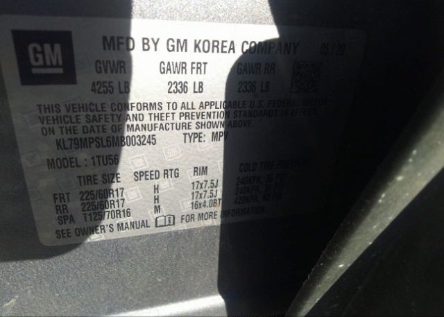 2021 CHEVROLET TRAILBLAZER(VIN: KL79MPSL6MB003245