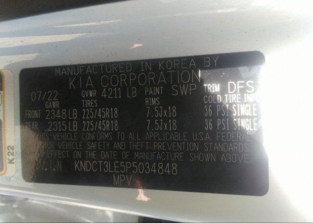 2023 KIA NIRO(VIN: KNDCT3LE5P5034848