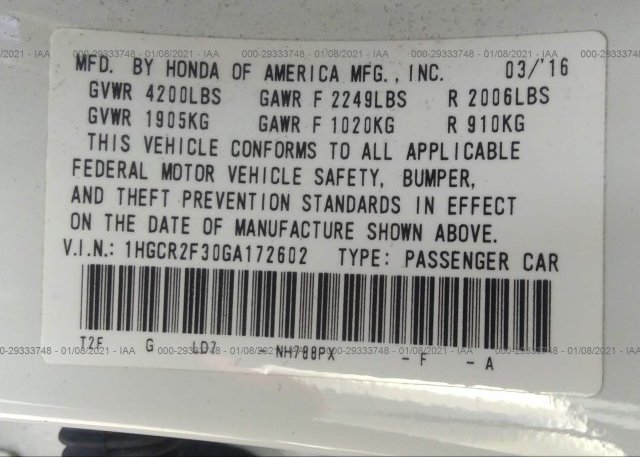 1HGCR2F30GA172602 2016 HONDA ACCORD SEDAN
