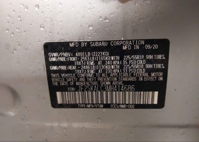 2021 SUBARU FORESTER(VIN: JF2SKALC3MH414686