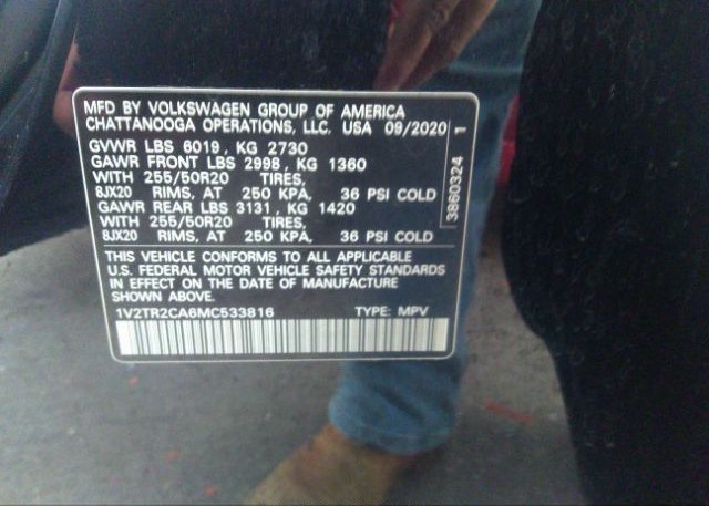 2021 VOLKSWAGEN ATLAS(VIN: 1V2TR2CA6MC533816