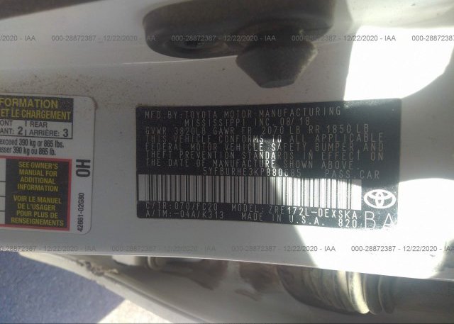 5YFBURHE3KP880685 2019 TOYOTA COROLLA