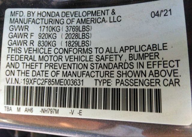 2021 HONDA CIVIC SEDAN(VIN: 19XFC2F85ME003631