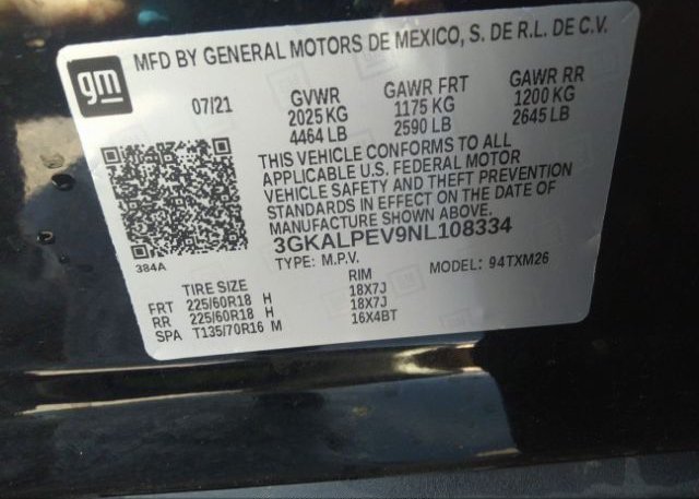 2022 GMC TERRAIN(VIN: 3GKALPEV9NL108334
