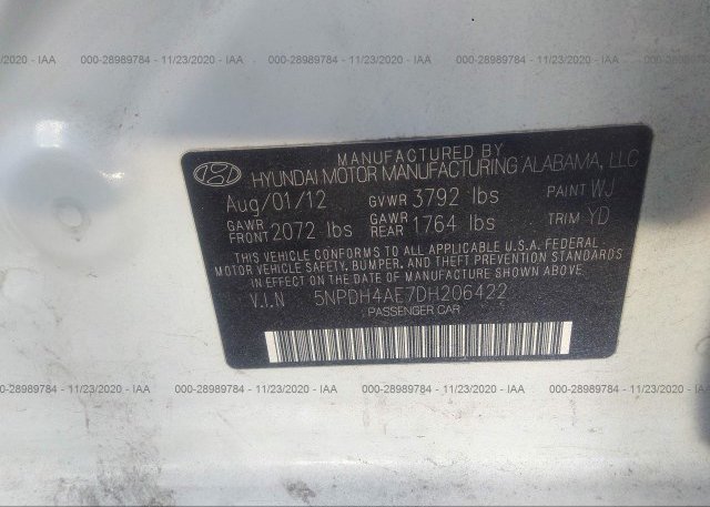 5NPDH4AE7DH206422 2013 HYUNDAI ELANTRA