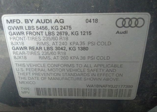 2018 AUDI Q5 VIN: WA1BNAFY0J2177399