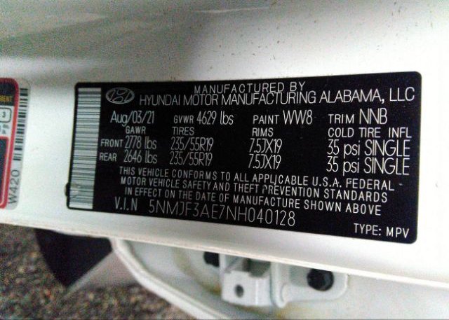 2022 HYUNDAI TUCSON(VIN: 5NMJF3AE7NH040128