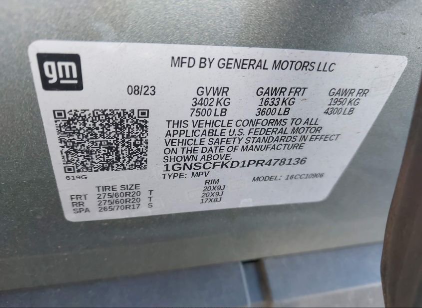 2023 CHEVROLET SUBURBAN 2WD PREMIER(VIN: 1GNSCFKD1PR478136