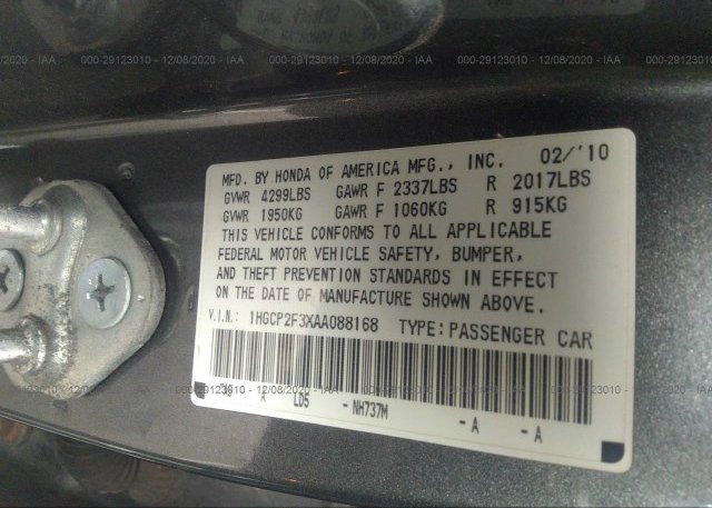 1HGCP2F3XAA088168 2010 HONDA ACCORD SDN