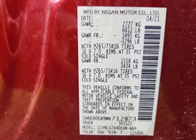 2021 NISSAN FRONTIER(VIN: 1N6ED0EB9MN712873
