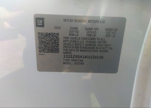 2019 CHEVROLET IMPALA VIN: 1G11Z5SA1KU134159
