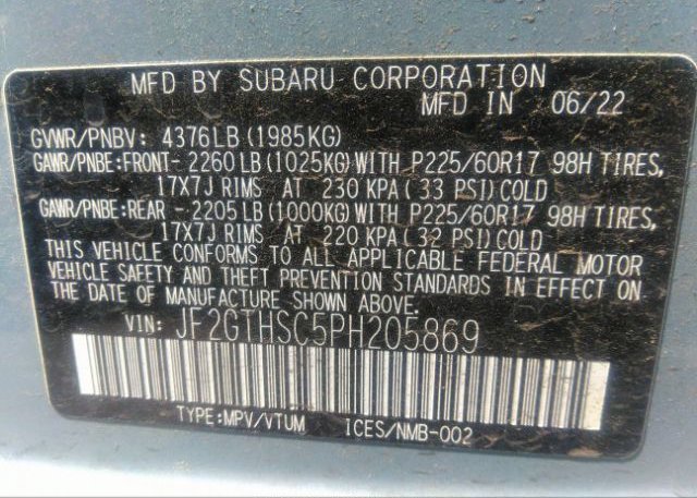 2023 SUBARU CROSSTREK(VIN: JF2GTHSC5PH205869