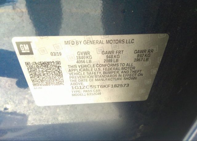 2019 CHEVROLET MALIBU VIN: 1G1ZC5ST6KF182573