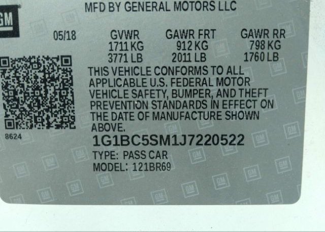 2018 CHEVROLET CRUZE VIN: 1G1BC5SM1J7220522