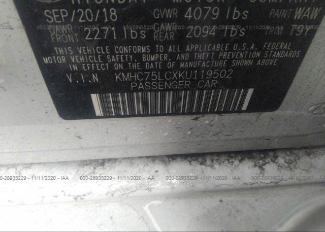 KMHC75LCXKU119502 2019 HYUNDAI IONIQ HYBRID