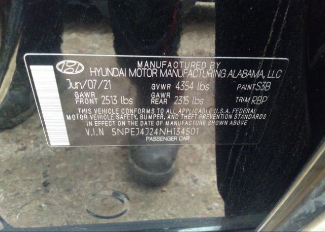 2022 HYUNDAI SONATA(VIN: 5NPEJ4J24NH134501