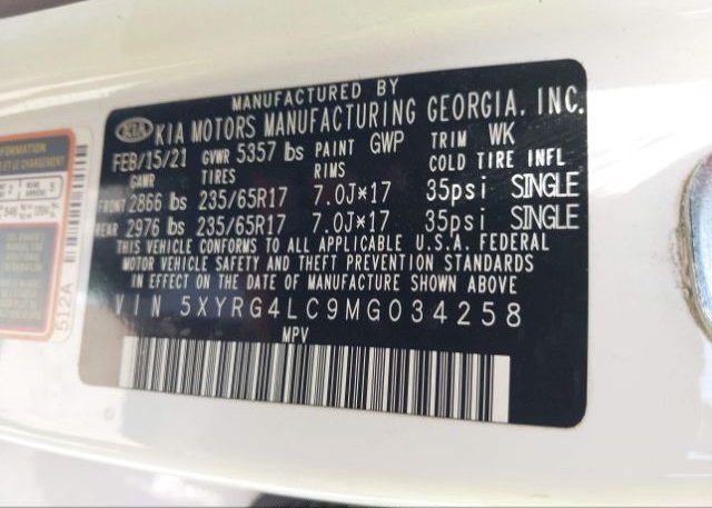 2021 KIA SORENTO(VIN: 5XYRG4LC9MG034258