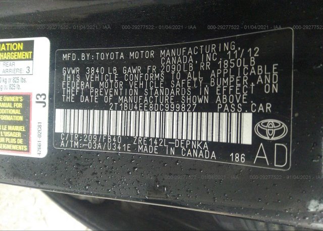 2T1BU4EE8DC999827 2013 TOYOTA COROLLA