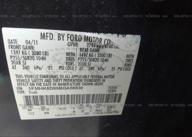 1FMHK8D89BGA56830 2011 FORD EXPLORER