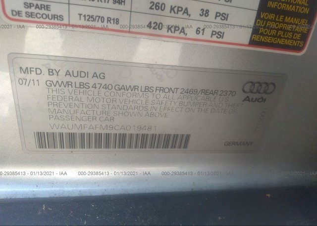 WAUMFAFM9CA019481 2012 AUDI A3