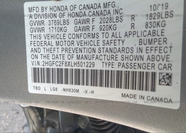 2HGFC2F8XLH501229 2020 HONDA CIVIC SEDAN
