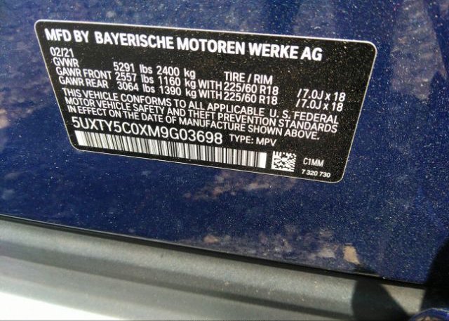 2021 BMW X3(VIN: 5UXTY5C0XM9G03698