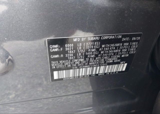 2021 SUBARU ASCENT(VIN: 4S4WMAFD3M3412945