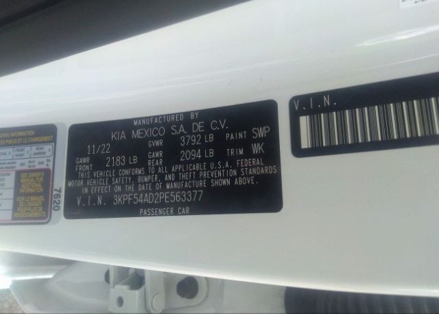 2023 KIA FORTE(VIN: 3KPF54AD2PE563377