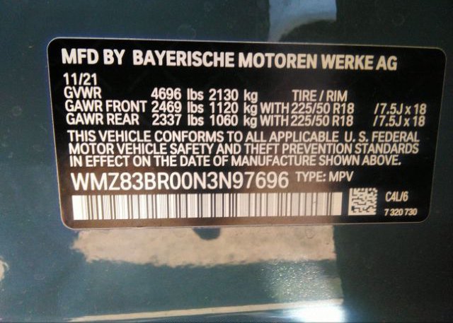 2022 MINI COUNTRYMAN(VIN: WMZ83BR00N3N97696