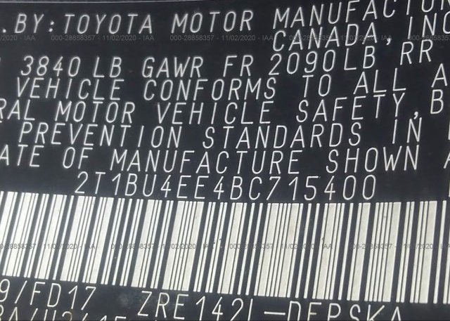 2T1BU4EE4BC715400 2011 TOYOTA COROLLA