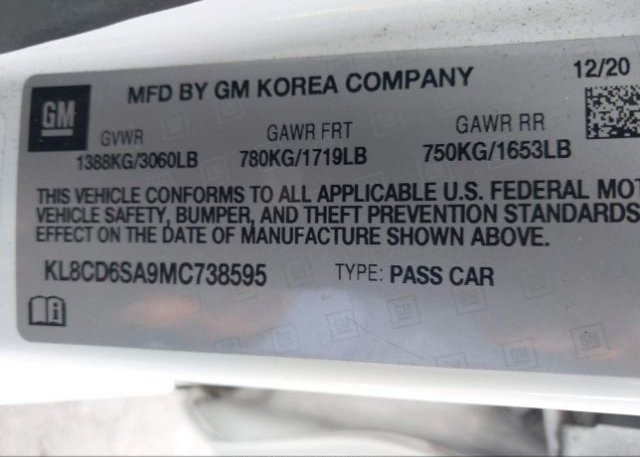 2021 CHEVROLET SPARK(VIN: KL8CD6SA9MC738595