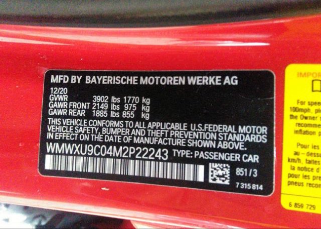 2021 MINI HARDTOP 4 DOOR(VIN: WMWXU9C04M2P22243