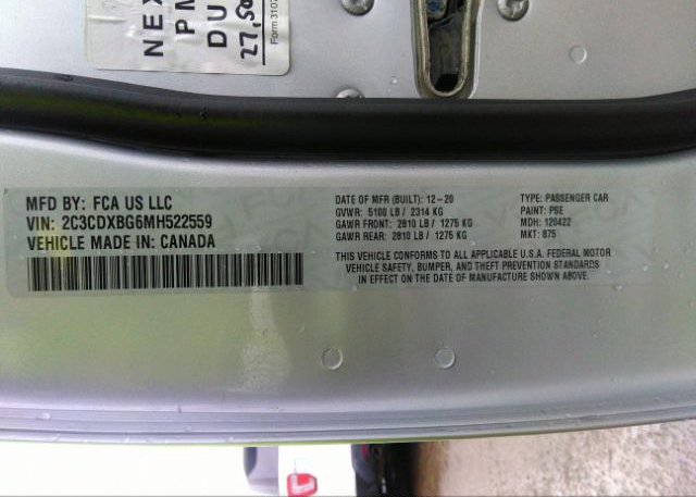 2021 DODGE CHARGER(VIN: 2C3CDXBG6MH522559