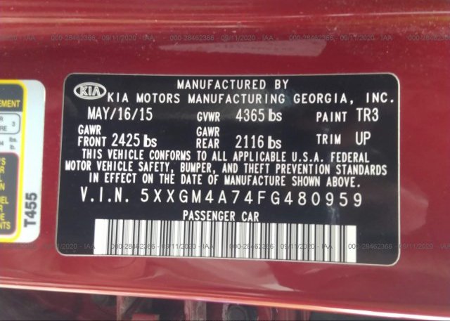 5XXGM4A74FG480959 2015 KIA OPTIMA