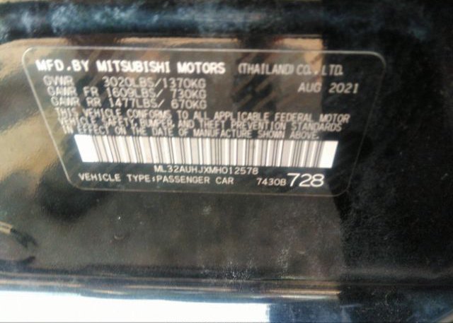 2021 MITSUBISHI MIRAGE(VIN: ML32AUHJXMH012578