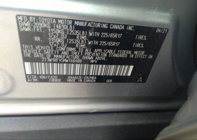2021 TOYOTA RAV4(VIN: 2T3W1RFV5MW146488