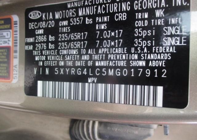 2021 KIA SORENTO(VIN: 5XYRG4LC5MG017912