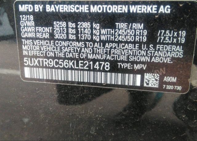 2019 BMW X3 VIN: 5UXTR9C56KLE21478