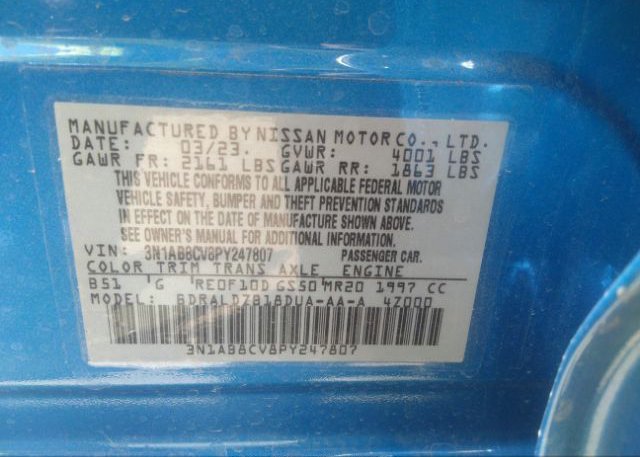 2023 NISSAN SENTRA(VIN: 3N1AB8CV8PY247807