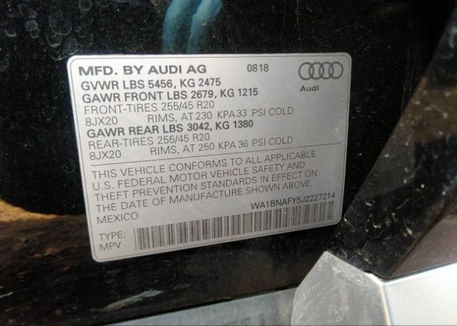 2018 AUDI Q5 VIN: WA1BNAFY5J2227214
