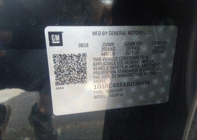 2018 CHEVROLET VOLT VIN: 1G1RC6S53JU156434
