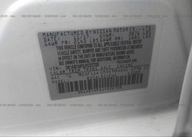 3N1AB7AP5JY222708 2018 NISSAN SENTRA