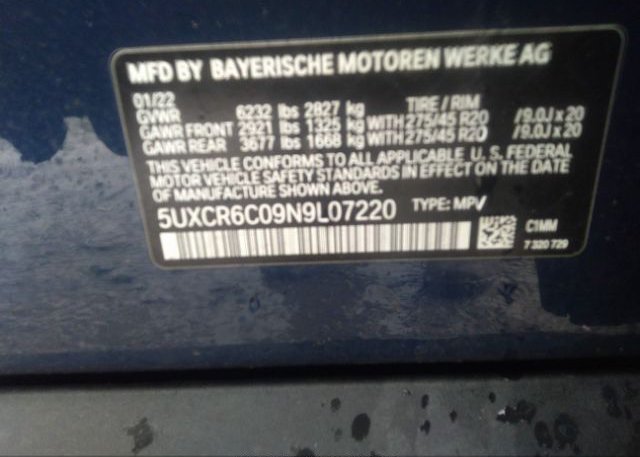 2022 BMW X5(VIN: 5UXCR6C09N9L07220