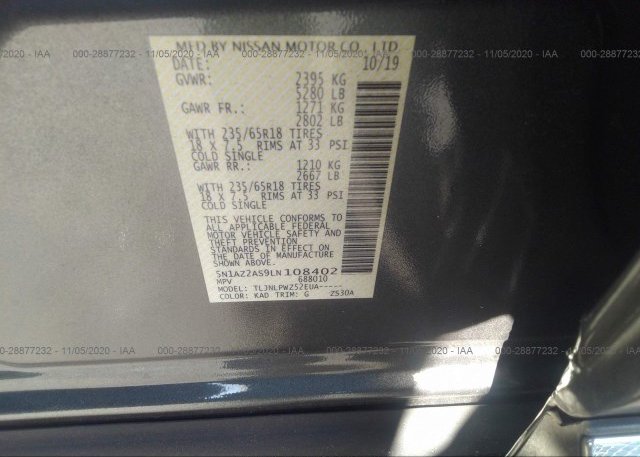 5N1AZ2AS9LN108402 2020 NISSAN MURANO