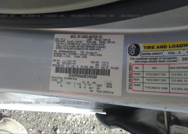 3FAHP0HA6BR340368 2011 FORD FUSION