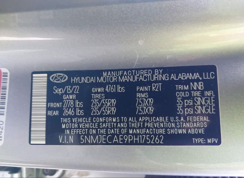2023 HYUNDAI TUCSON LIMITED(VIN: 5NMJECAE9PH175262